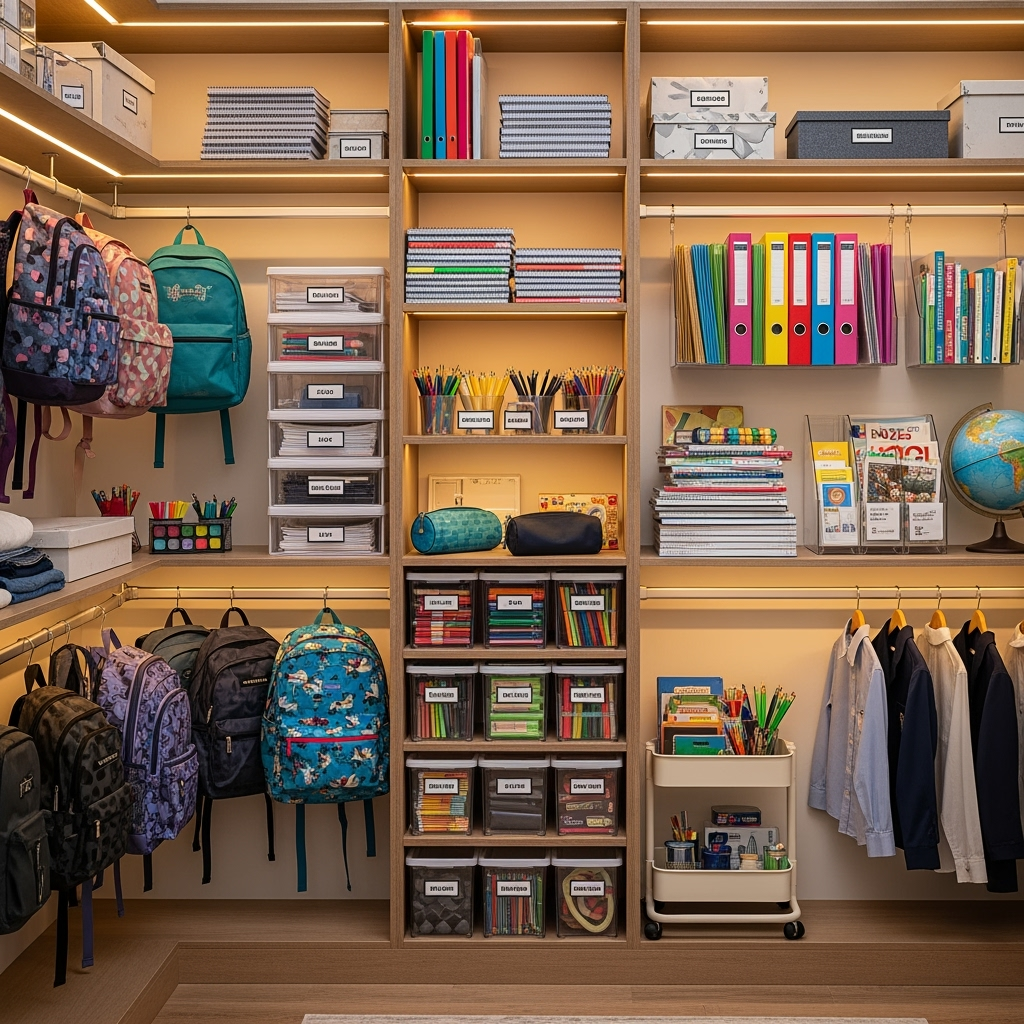 Organized storage solutions for school supplies and materials