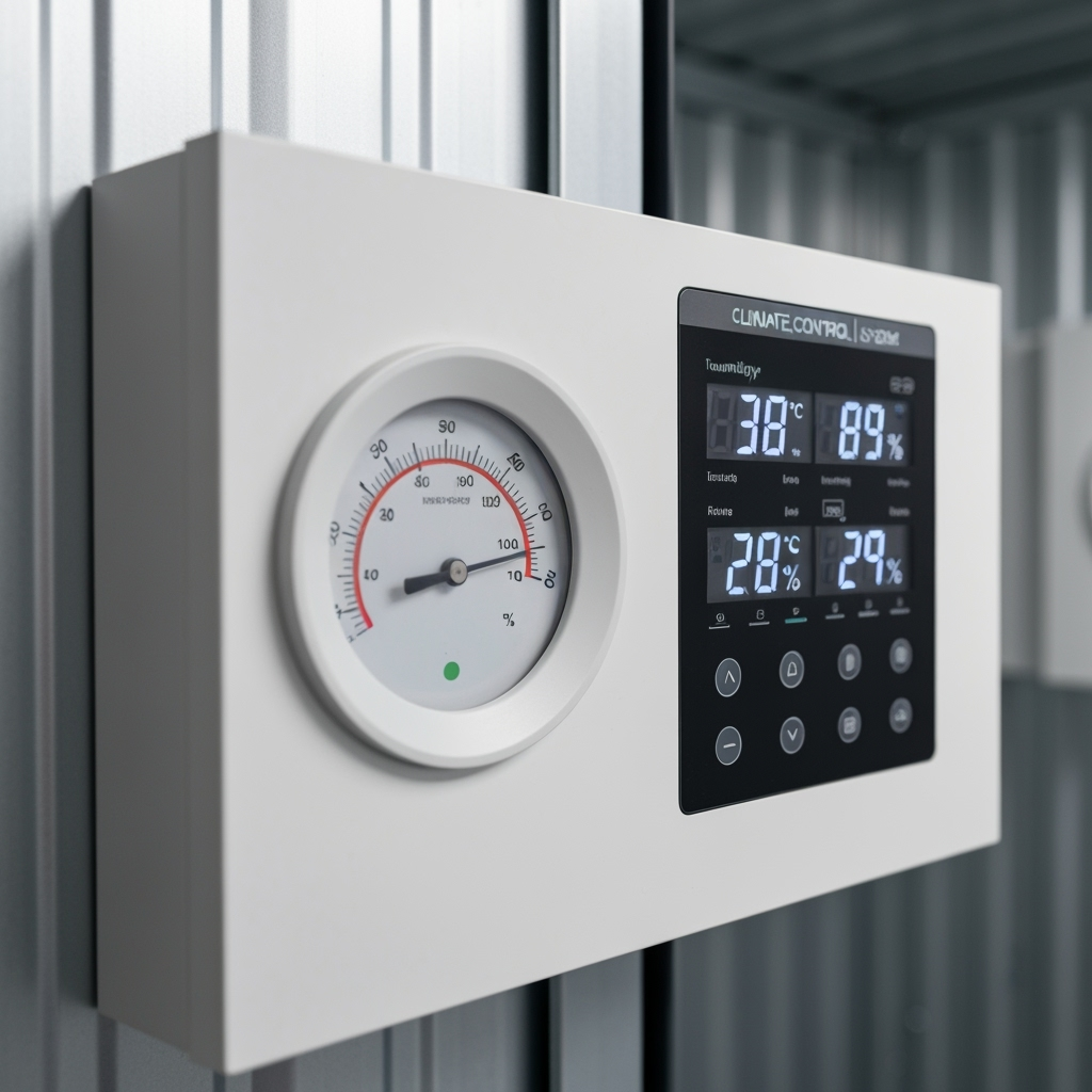 Climate control panel and monitoring system in storage unit