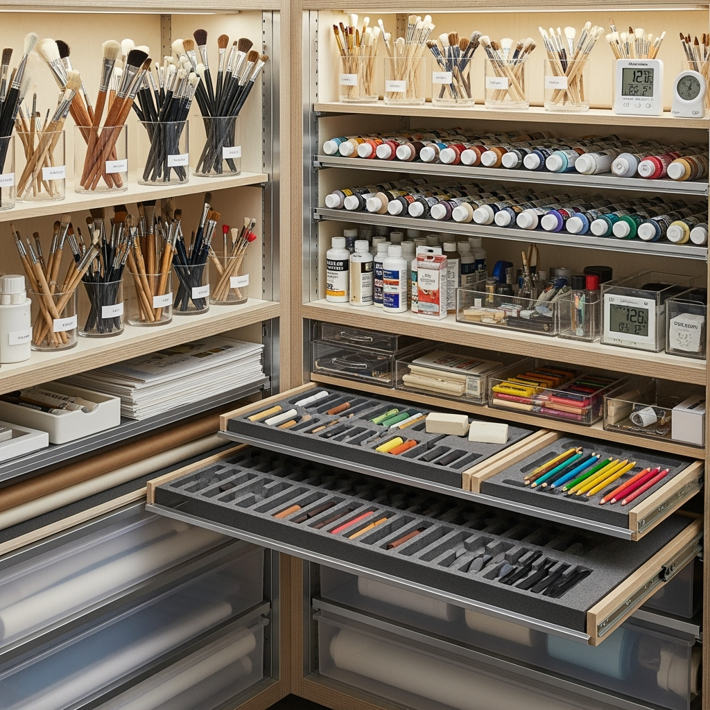 Professional art supply storage solutions and organization systems