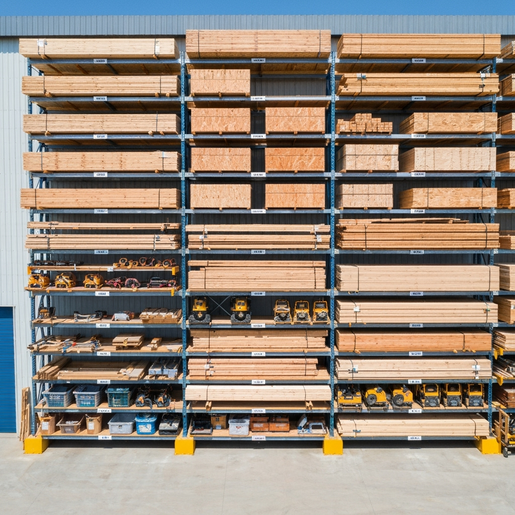 Systematic arrangement of construction materials and equipment in storage