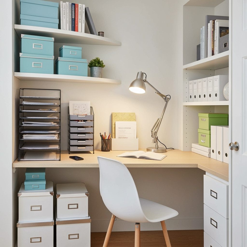 Smart storage solutions for organizing a dual-purpose guest room and home office
