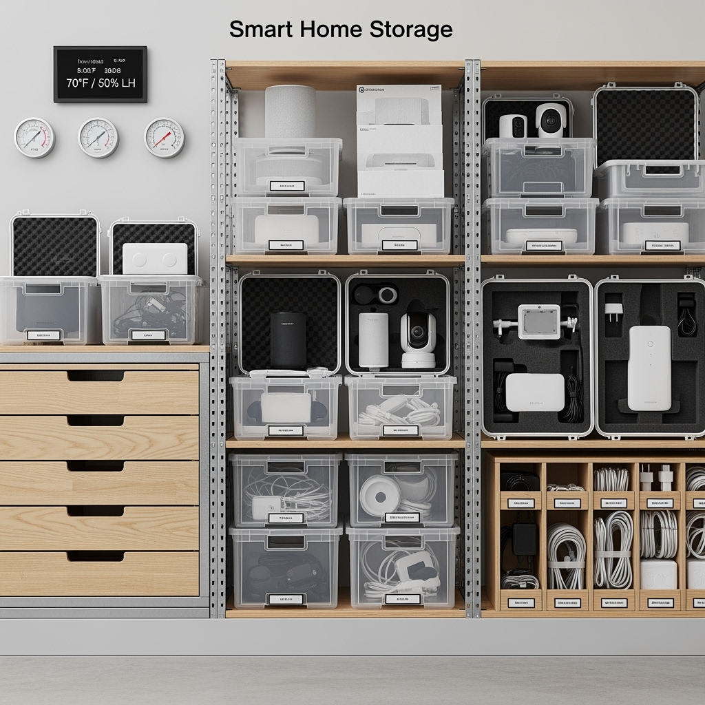 Organized storage system for smart home equipment with protective cases