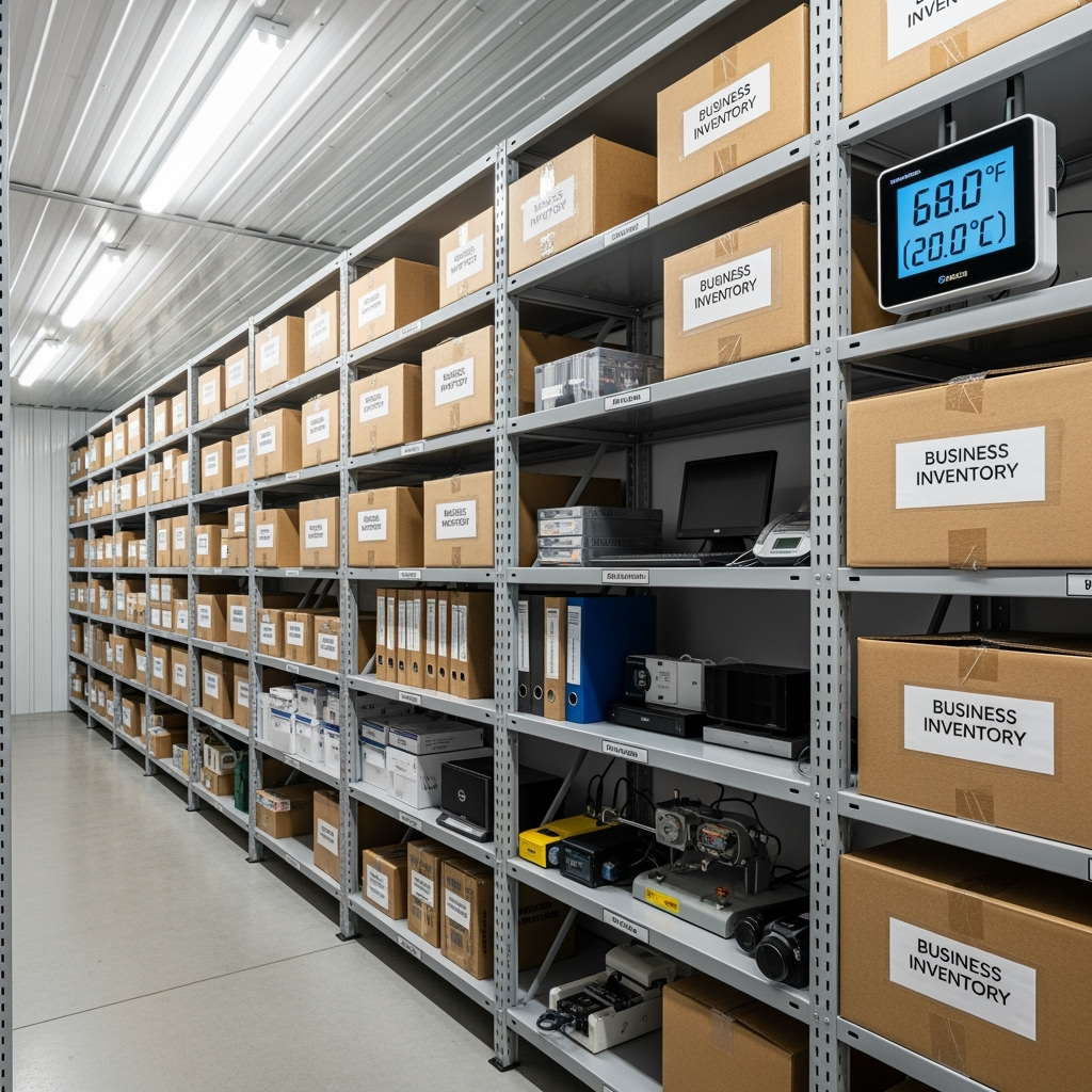Organized business inventory in climate-controlled storage