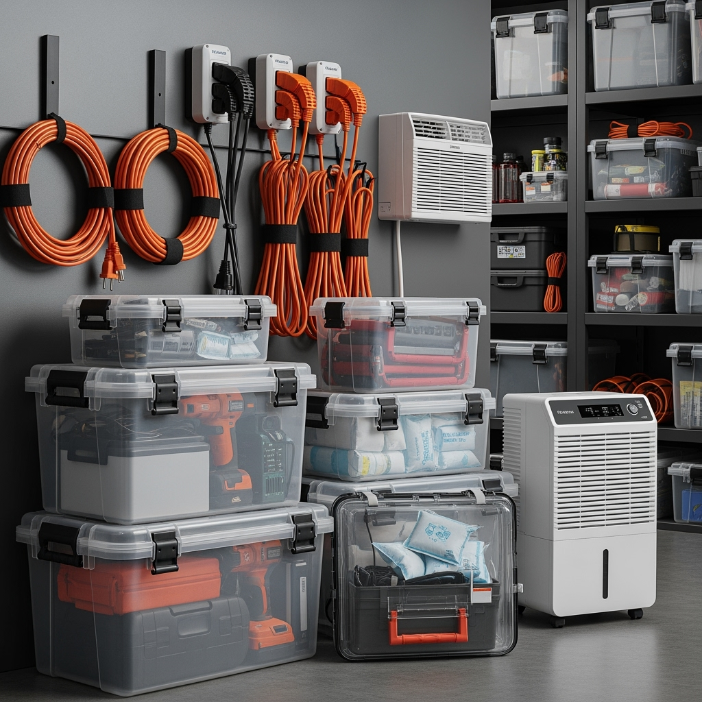 Weather-protective storage solutions with surge protectors and climate control
