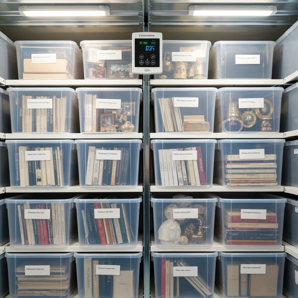 Organized storage unit with family memories and cherished items