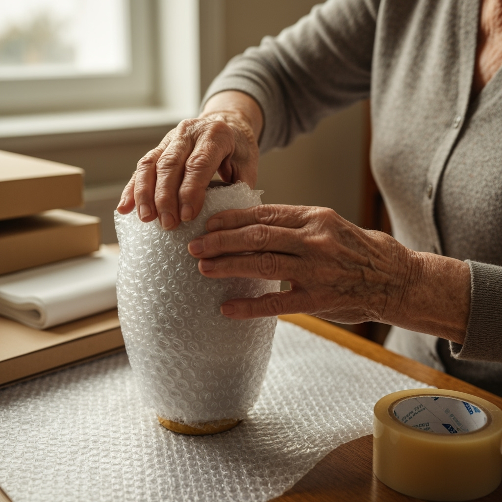 Step-by-step demonstration of wrapping fragile items