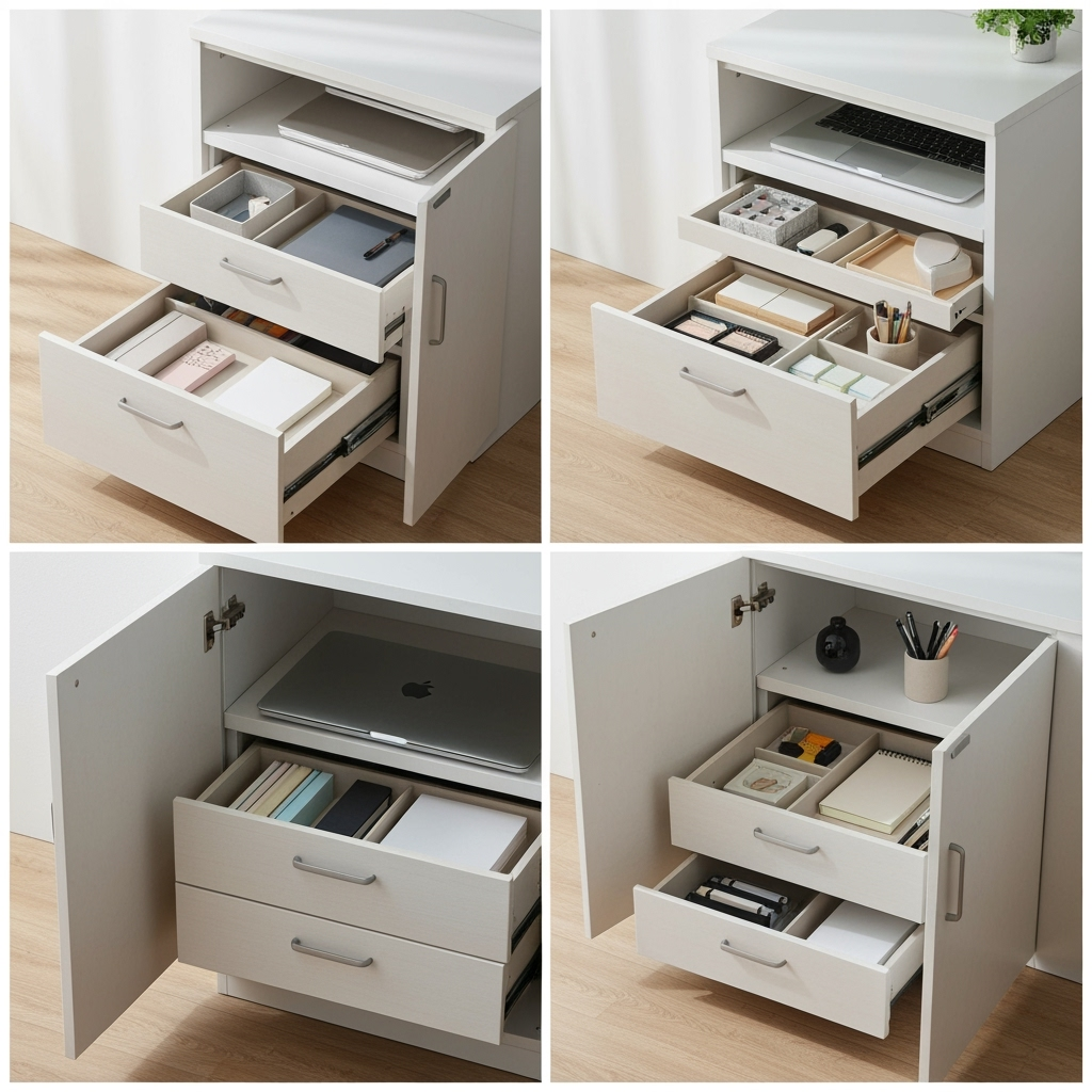 Organized storage solutions for home office equipment