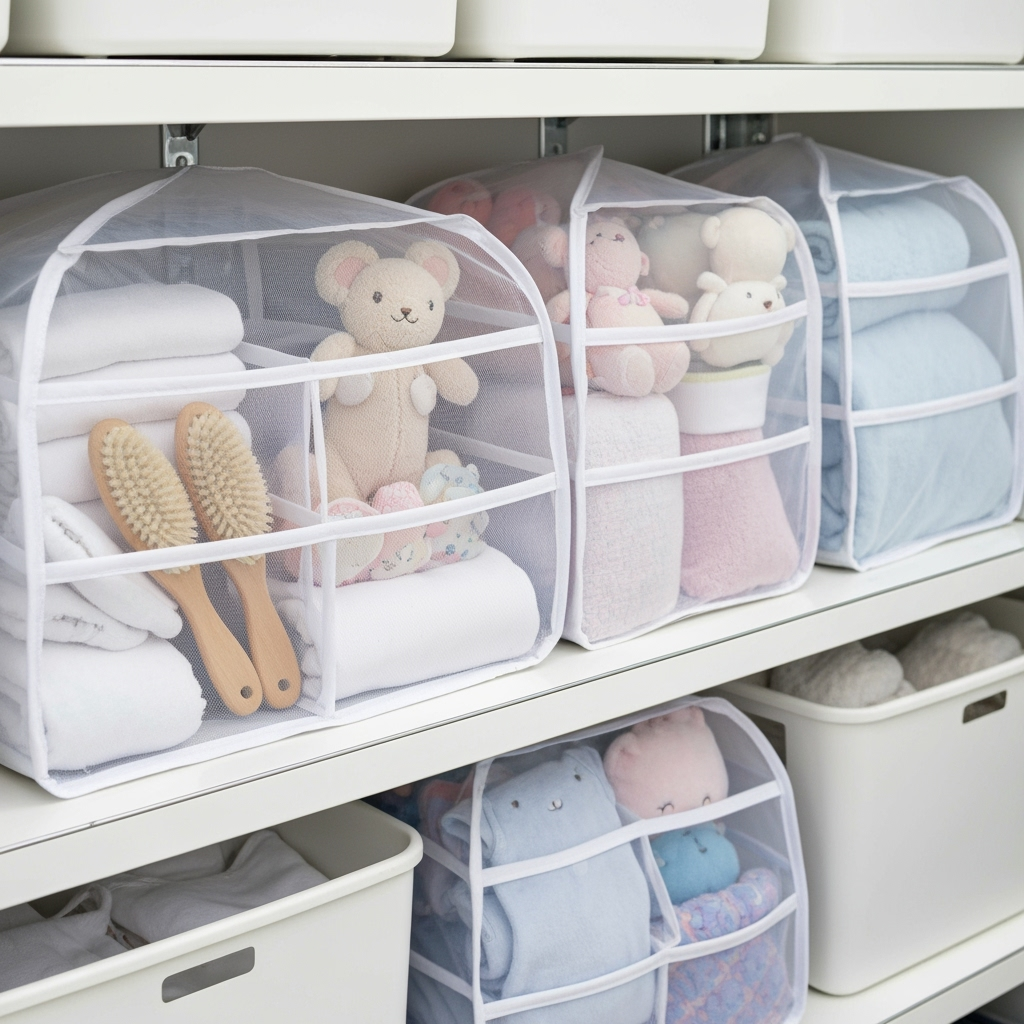 Properly stored baby items with protective covers
