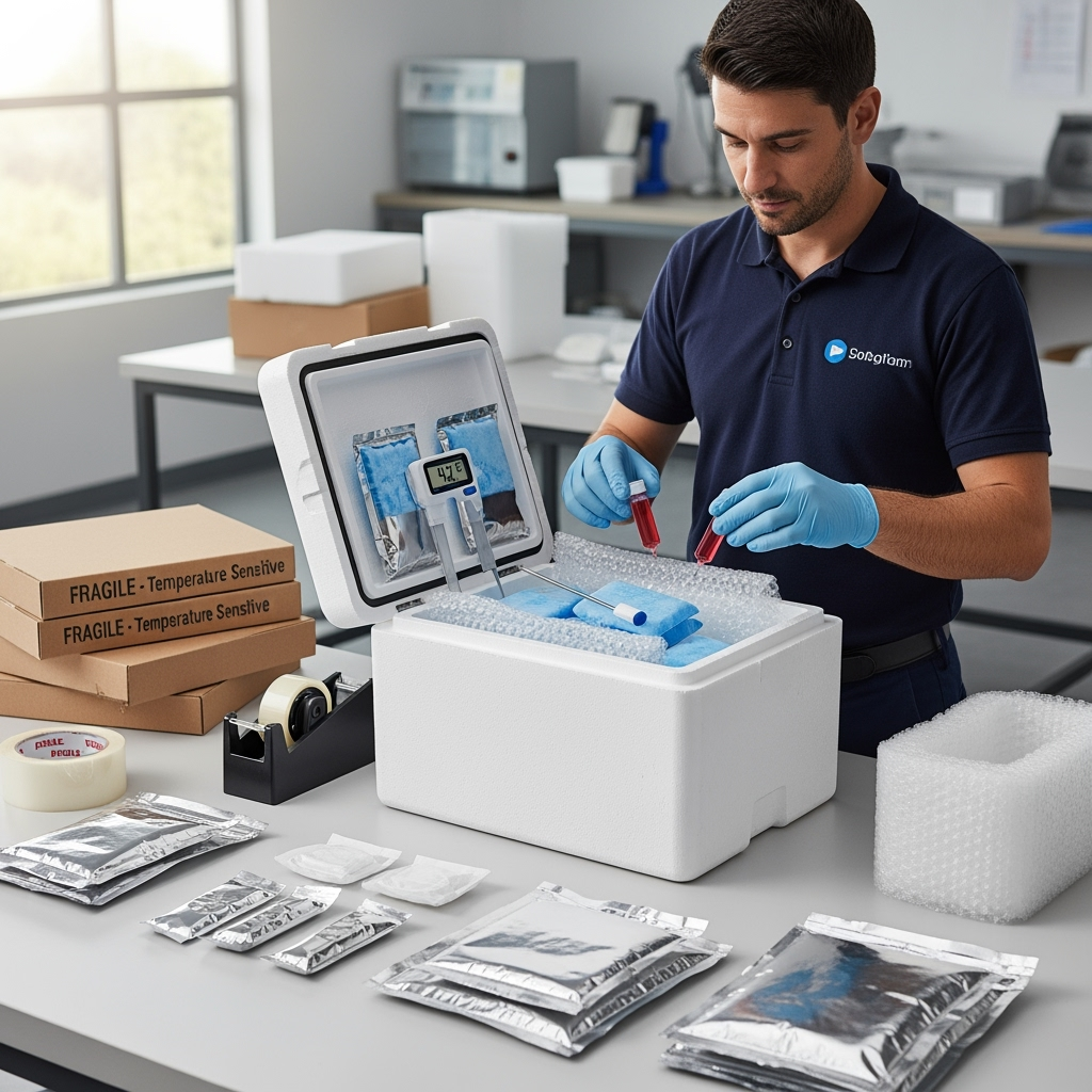 Demonstration of proper packing techniques for temperature sensitive items with protective materials