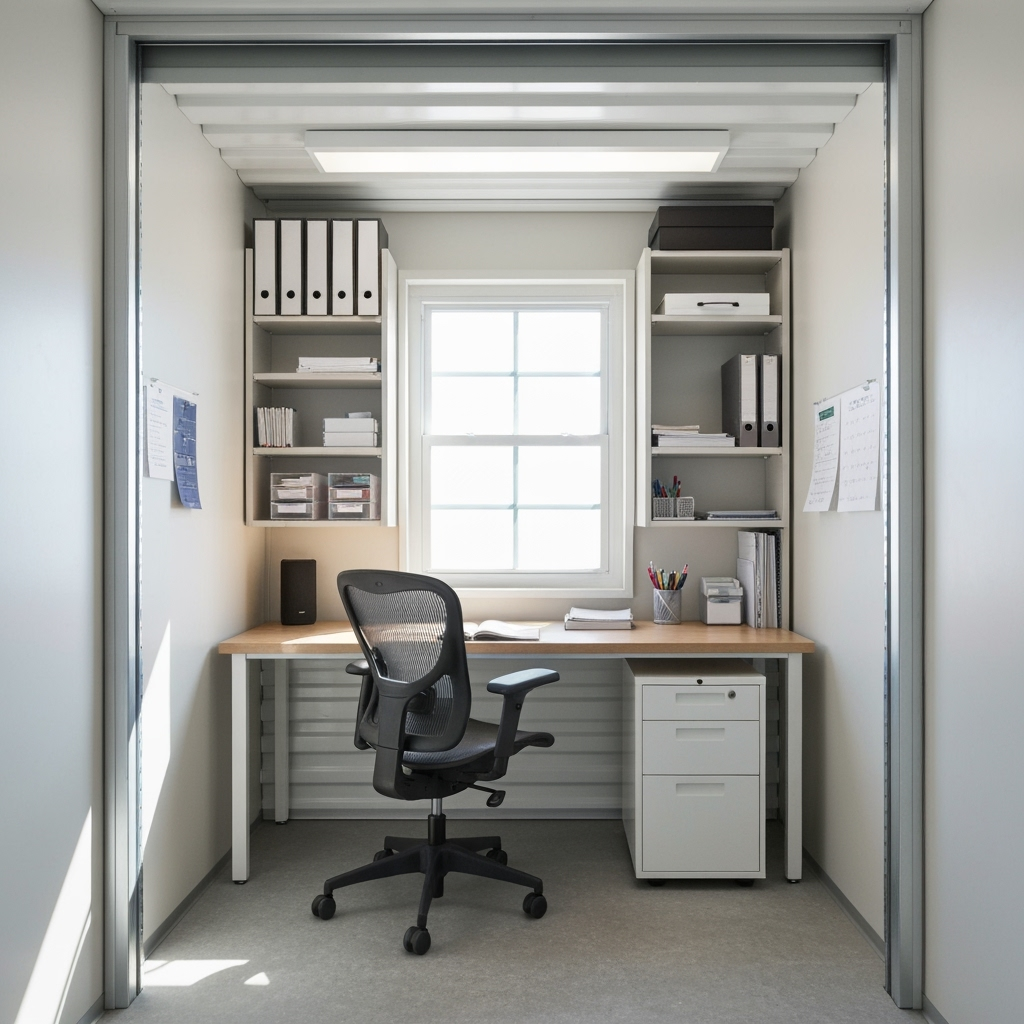 Storage Unit Workspace: Creating a Temporary Office During Job Relocation