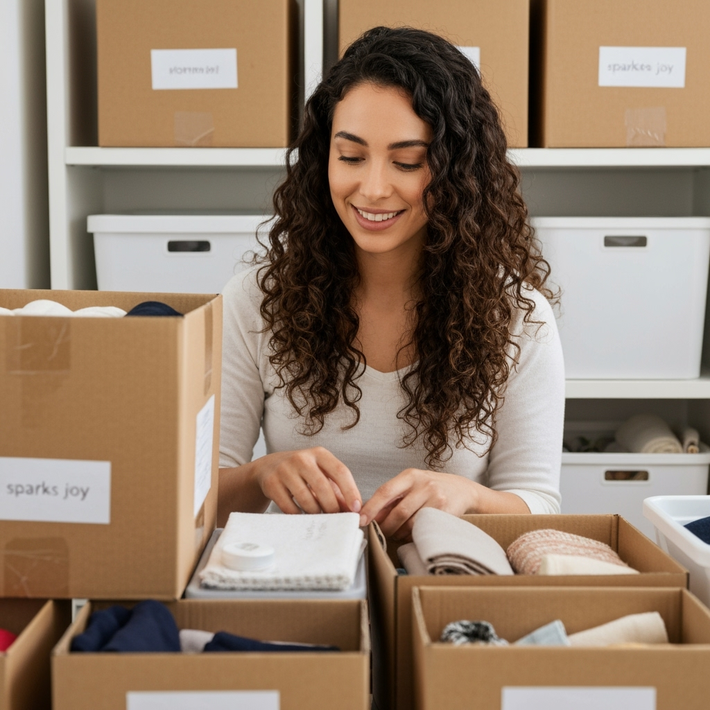Person implementing KonMari method with storage solutions