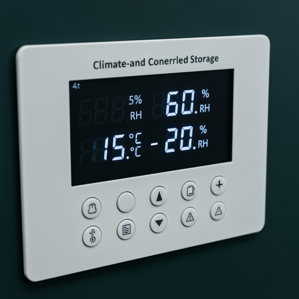 Climate control panel showing optimal storage conditions