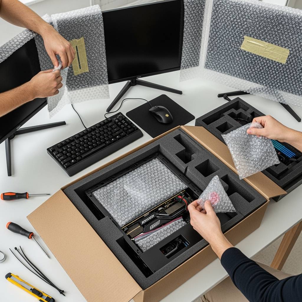 Proper packing techniques for gaming equipment with protective materials
